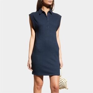 rag and bone Mckenna polo collared mini dress in navy blue cotton terry